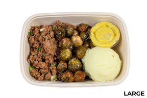 #10 - Ground Sirloin with Brussels Sprouts, Mashed Sweet Potatoes, and Tarragon Mustard Sauce (Large)