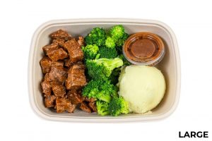 #9 - Sirloin Steak Bites with Broccoli, Mashed Sweet Potatoes, and BBQ Sauce (Large)
