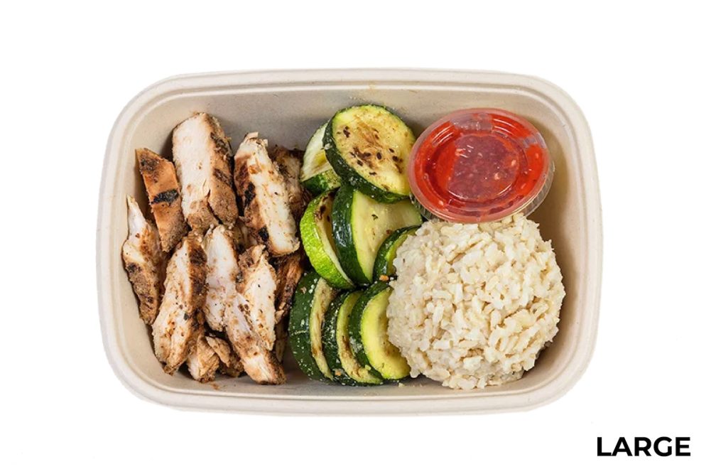 #19 - Grilled Chicken Breast with Zucchini Brown Rice and Roasted Red Pepper Sauce (Large)